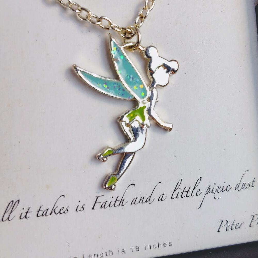 Disney Tinker Bell Necklace and Earring Set Silver Tone NIB - Picture 4 of 9